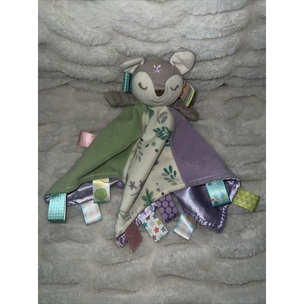 Taggies Deer Flora Fawn Security Blanket Baby Lovey Plush Purple‎ Floral